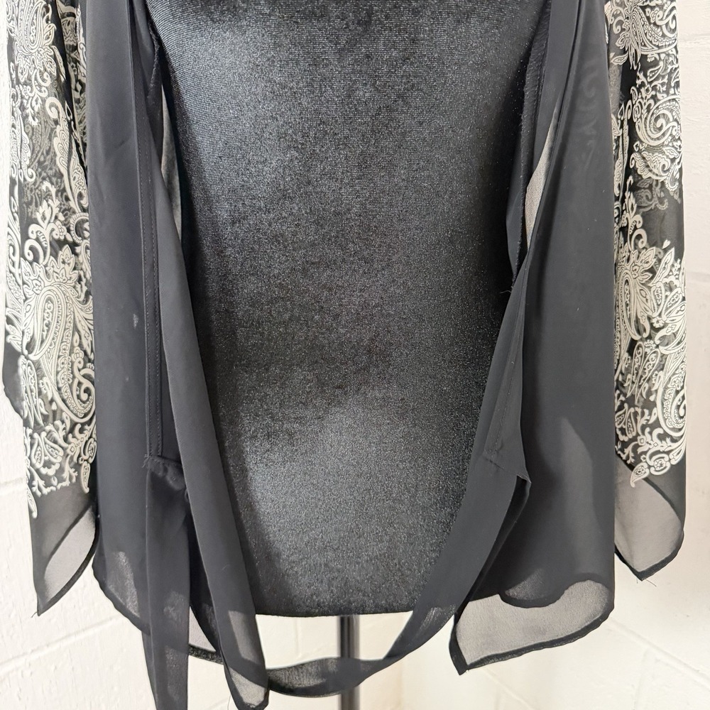 NY & Co Chiffon Wrap Top Black Sheer Asymmetric Sleeves Whimsigoth Dark Fairy S - Picture 10 of 14